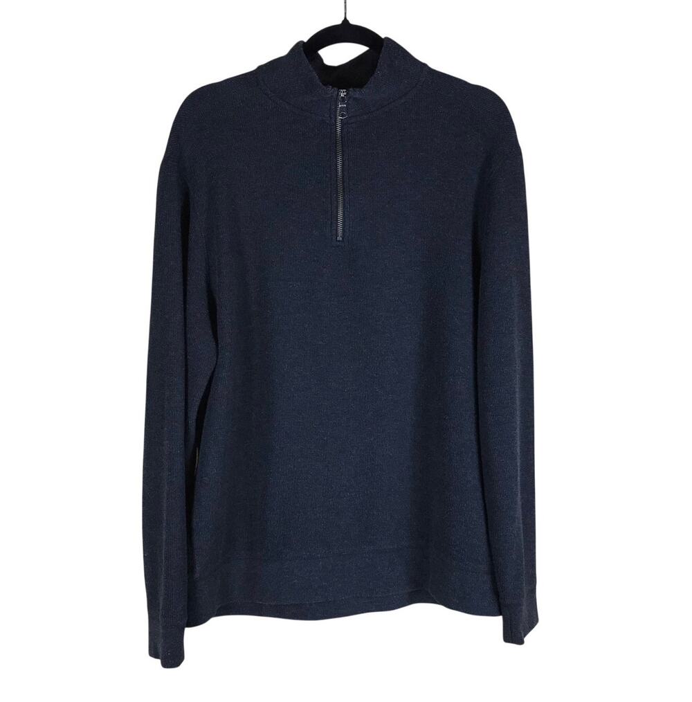 Banana Republic Sweater Men’s Large Charcoal Gray Quarter Zip Mock Neck Cotton